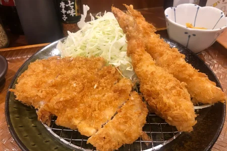 かつ庵 砺波店　ロース＆えびフライ定食