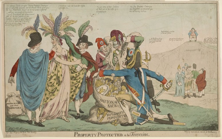 A British cartoon representing America's trials at the hands of the French during the XYZ Affair (Library of Congress)