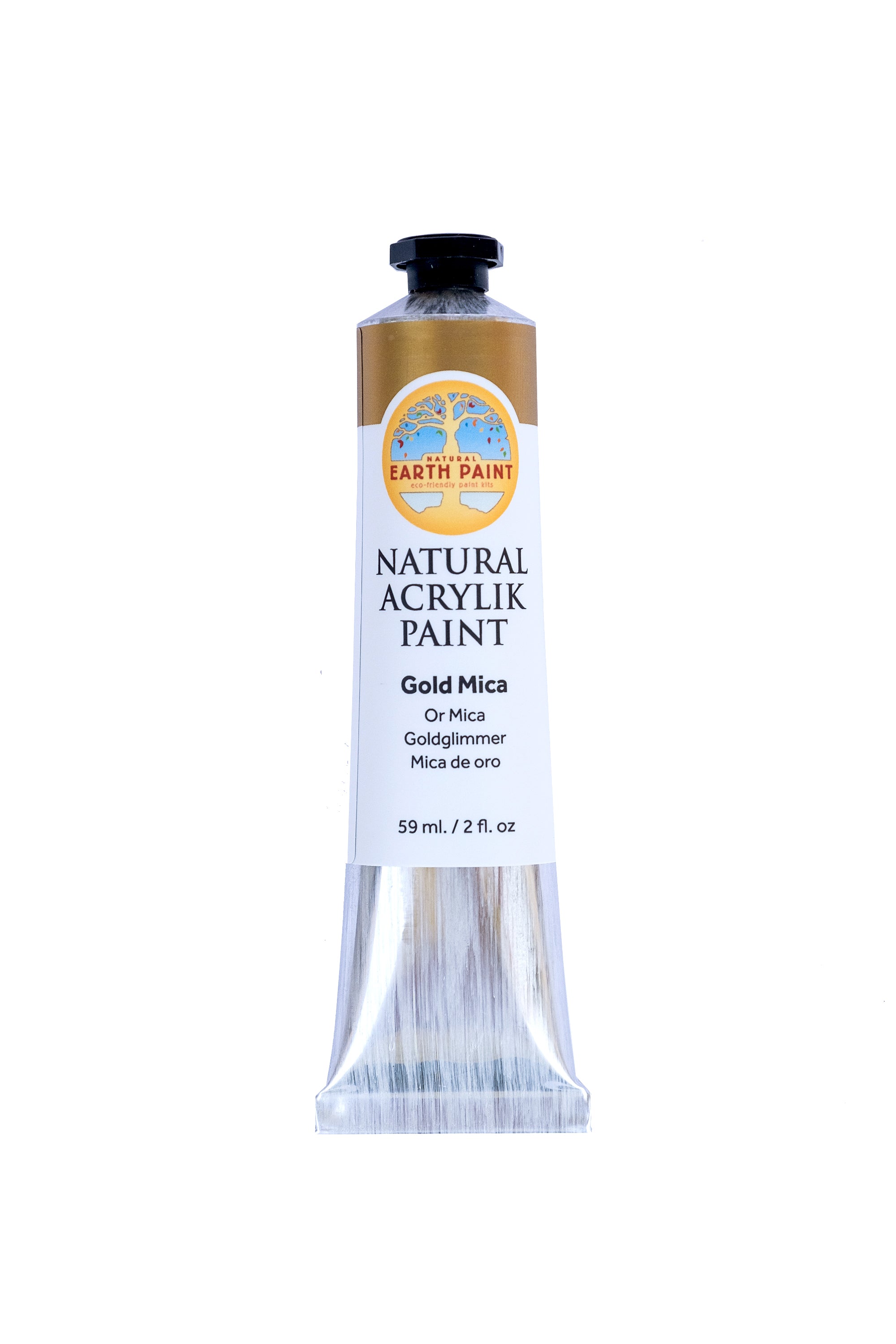 Single two ounce tube of gold mica acrylic paint