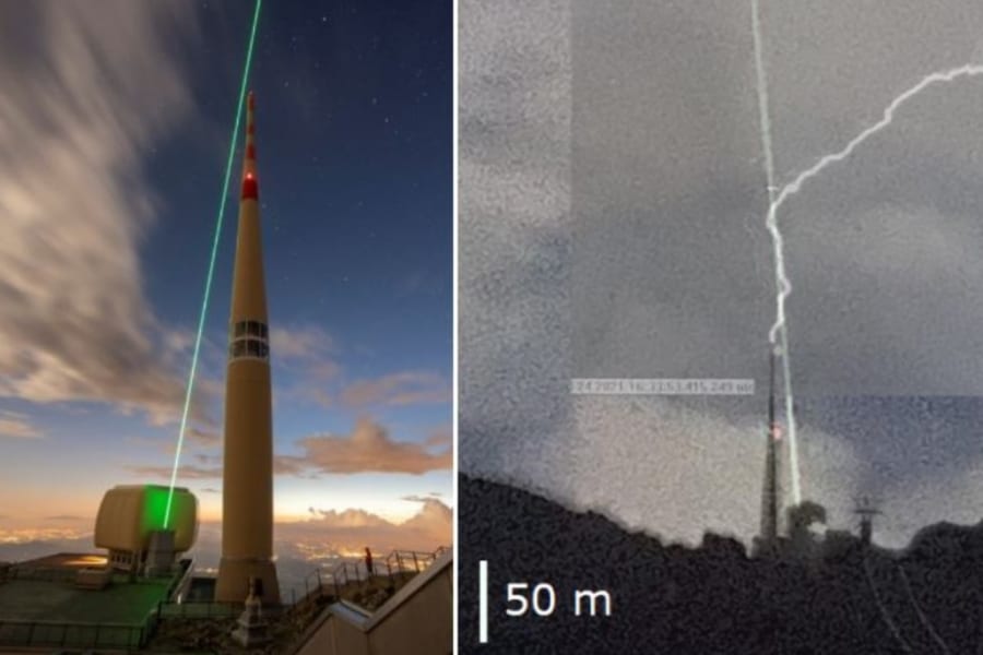 空にレーザーを発射して自然発生した稲妻の進路を変える技術