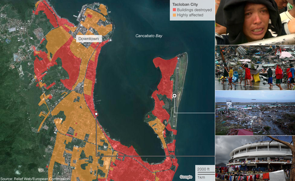 Sat image of Tacloban city showing typhoon path