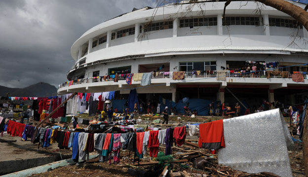 View of stadium and washing outside