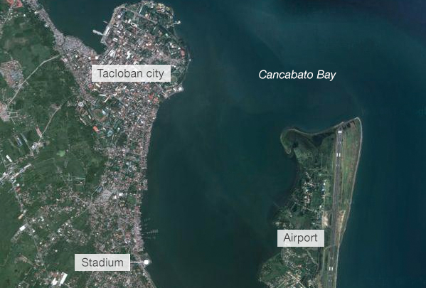 Satellite image of Tacloban showing key sites