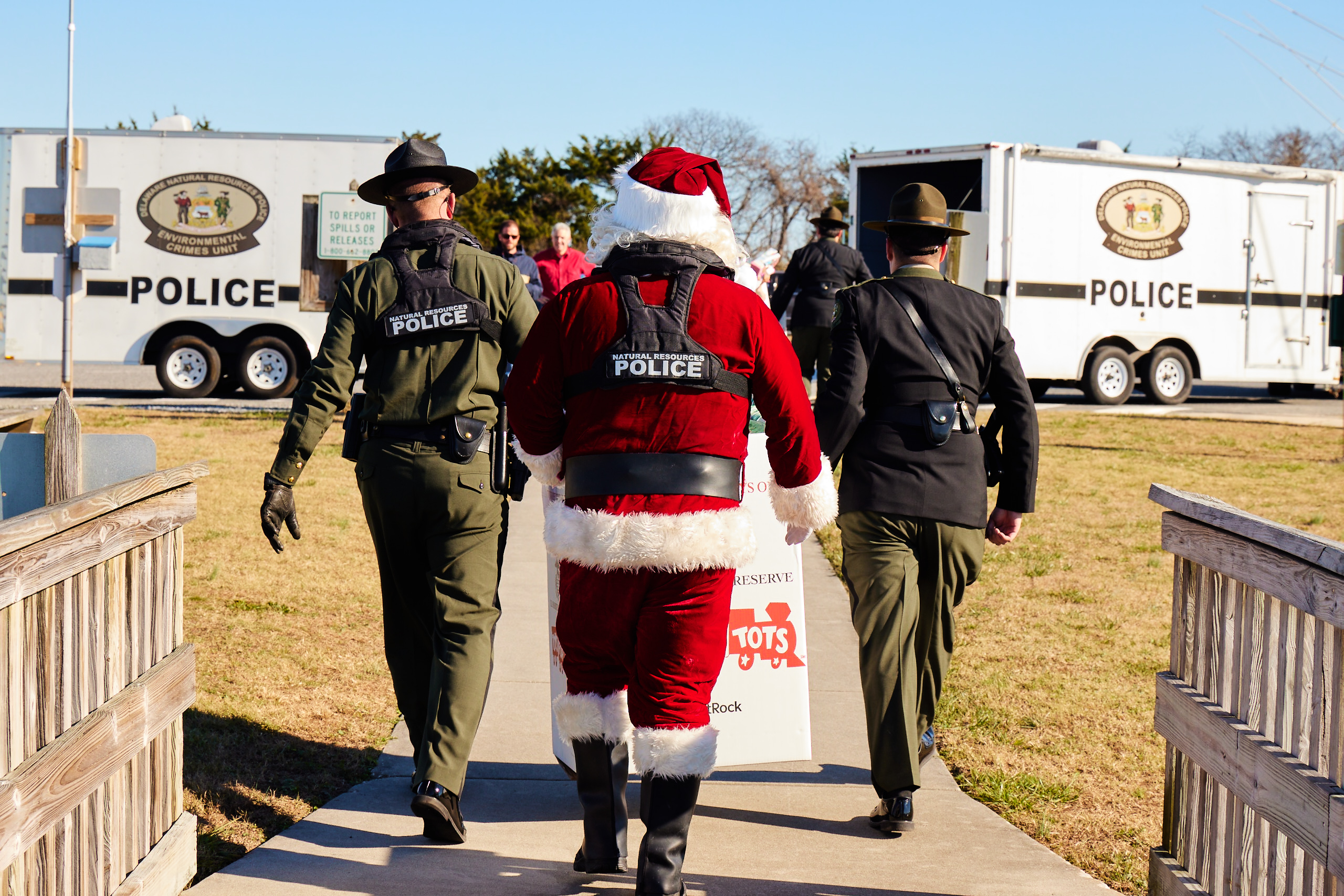 Delaware Natural Resources Police with Santa delivering toys for Delaware children