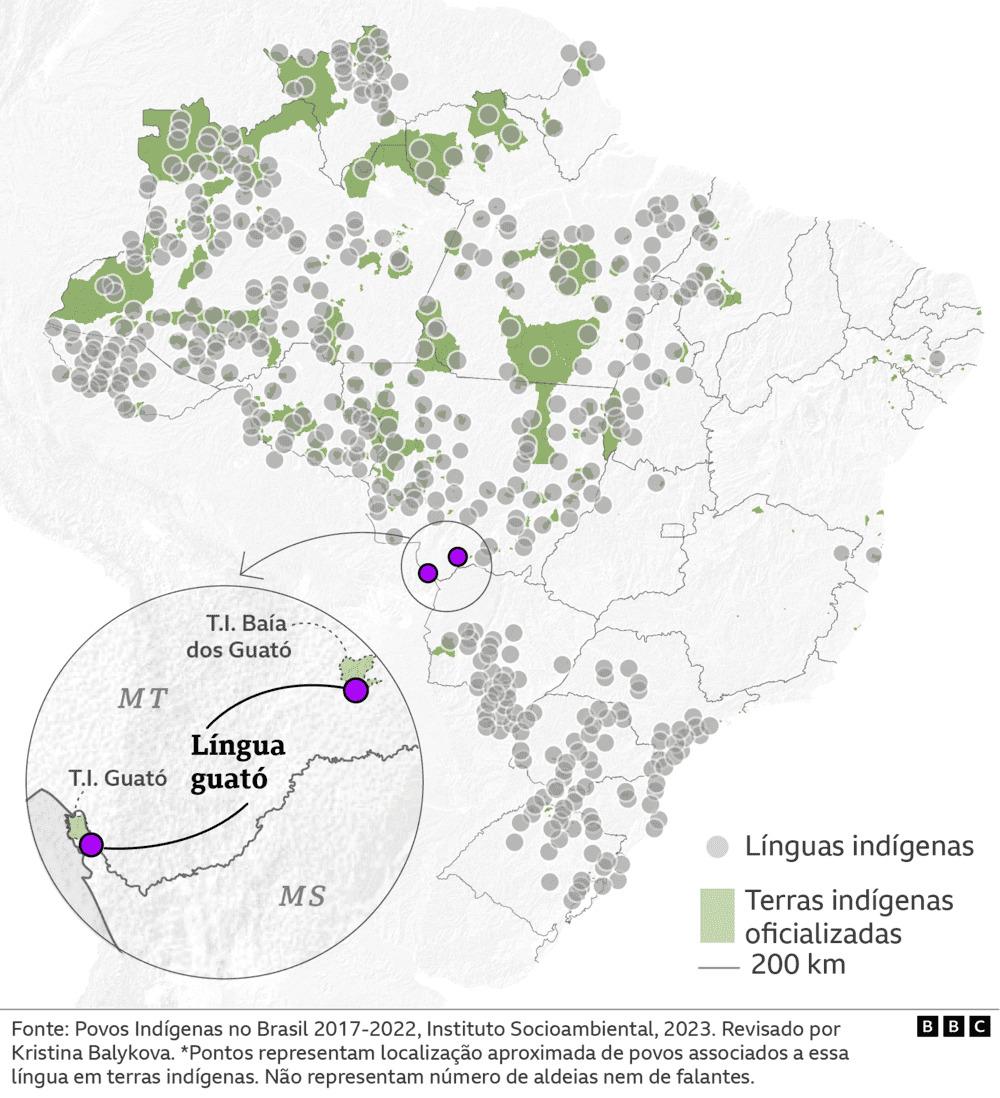 Mapa de localização aproximada nos falantes de guató