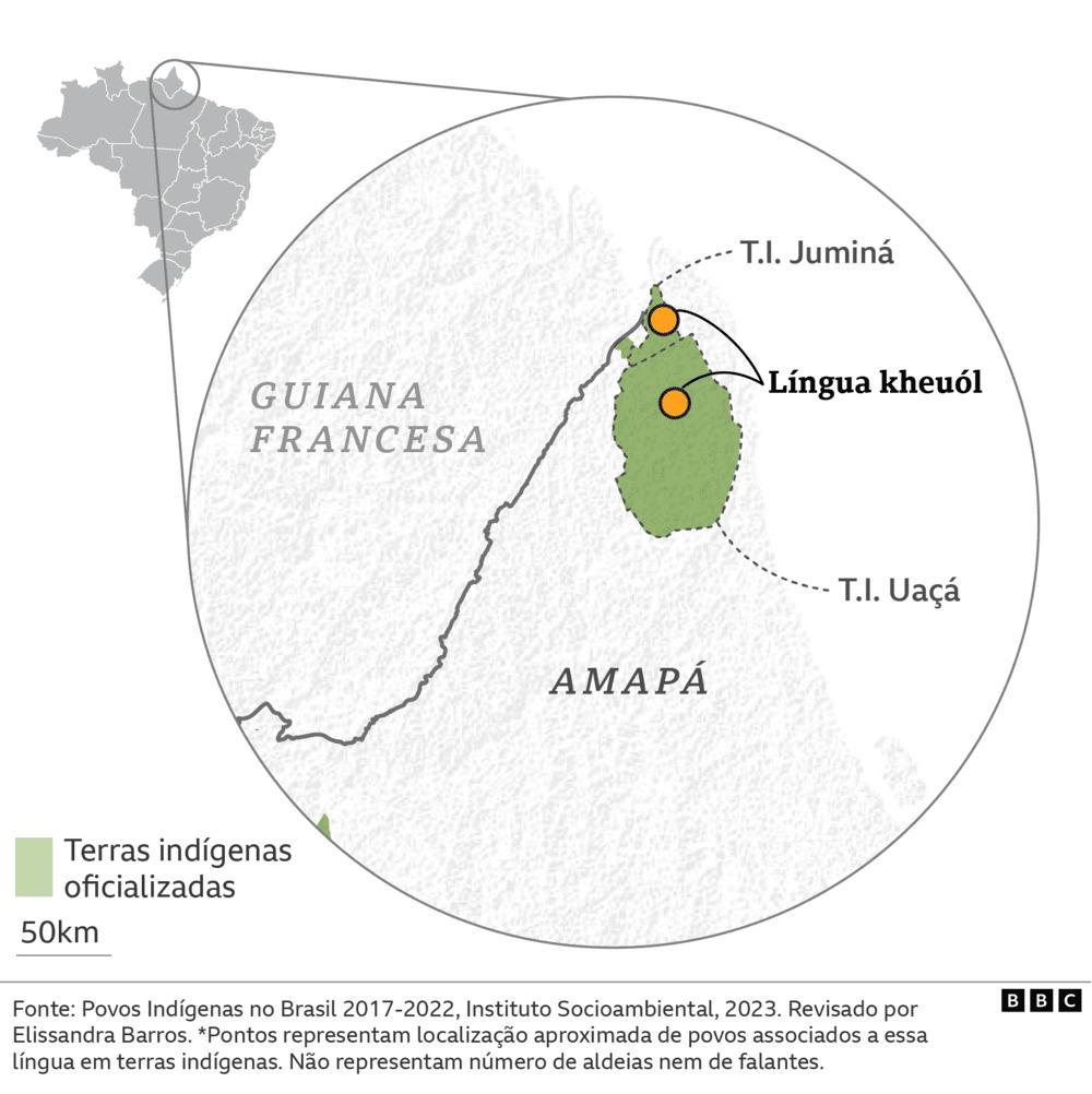 Mapa de localização aproximada dos falantes de kheuól