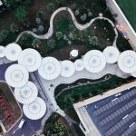 brand image - Aerial shot of landscape with circular architectural elements.