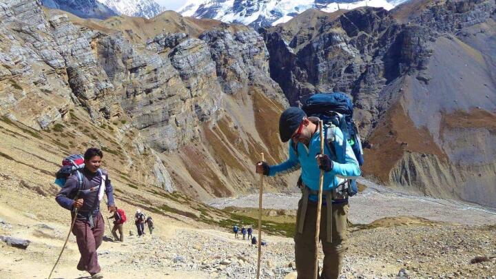 Seby gasping for breath on the Annapurna trek in Nepal.