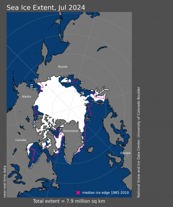 map of sea ice extent for July in Arctic