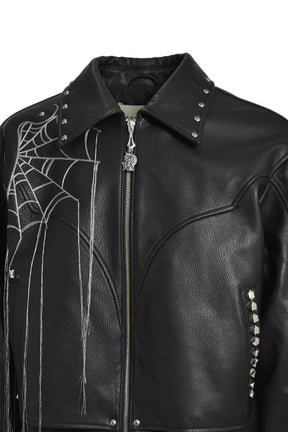 SPIDER WEB EMBROIDERY(LAMBSKIN) / BLK