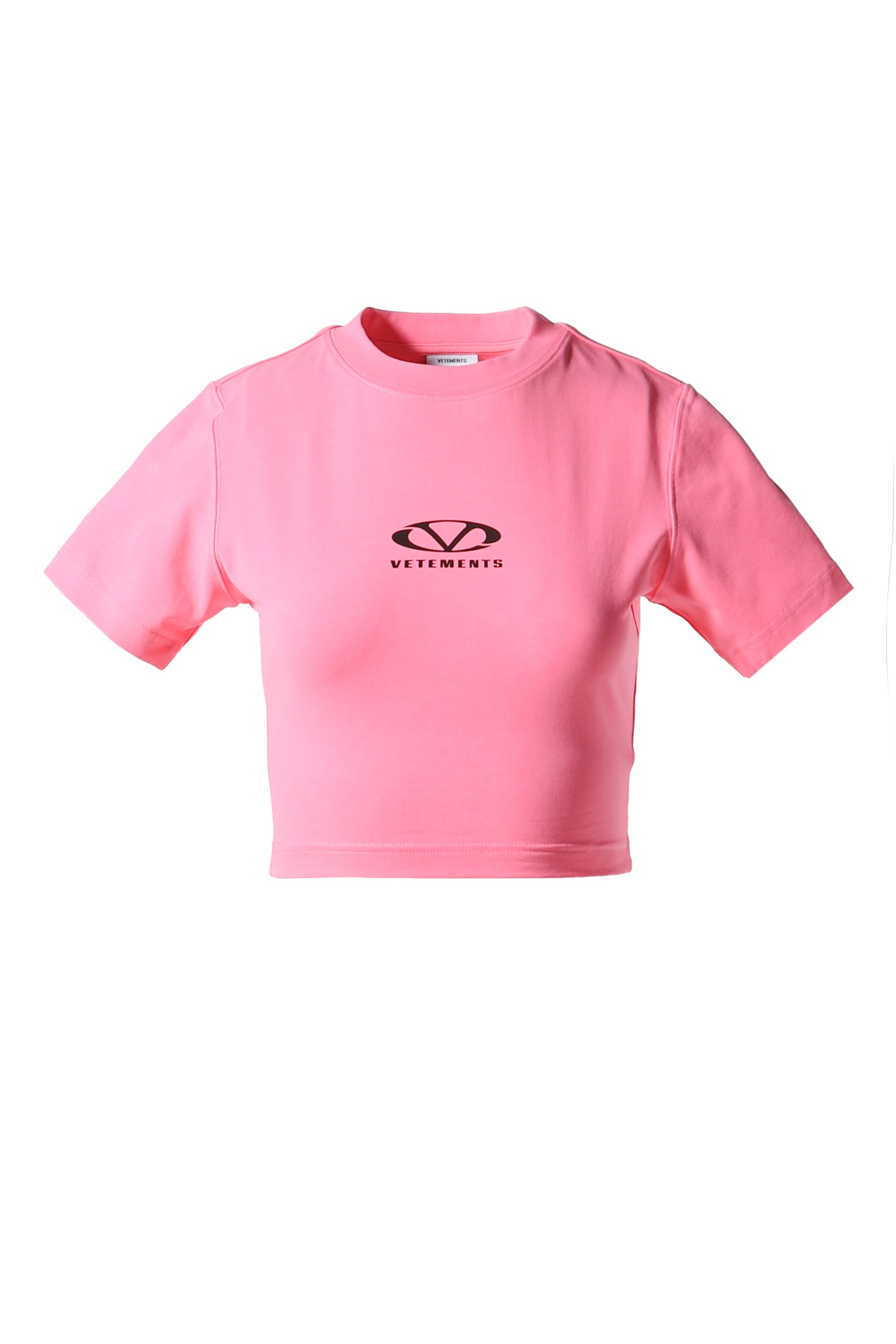 OVAL LOGO CROPPED FITTED T-SHIRT / HOT PINK