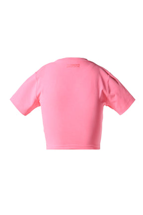 OVAL LOGO CROPPED FITTED T-SHIRT / HOT PINK