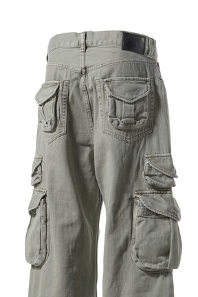 CROPPED MULTI POCKET CARGO / GRN