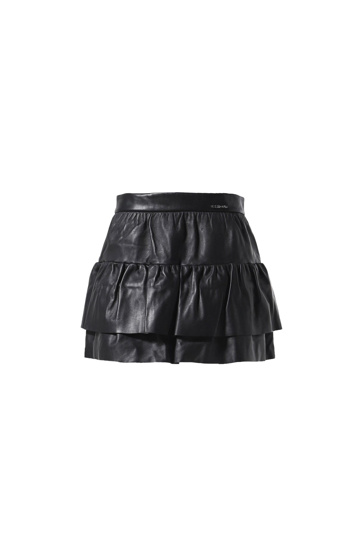 BLACK WOMENS LEATHER FRILL SKIRT / BLK