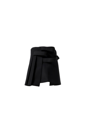 PLEATED WRAP SKIRT / BLK