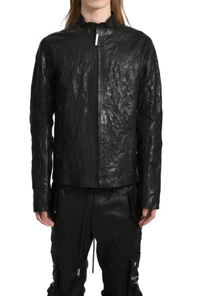 "SEAMLESS" ZIPPED LEATHER JACKET / BLK