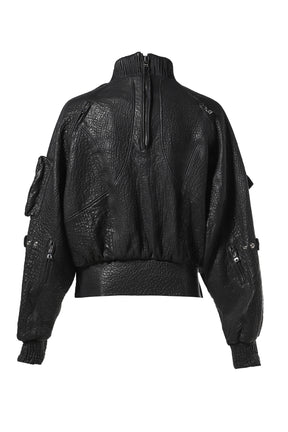 LEATHER BOMBER JACKET PULLOVER / BLK