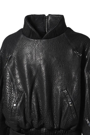 LEATHER BOMBER JACKET PULLOVER / BLK