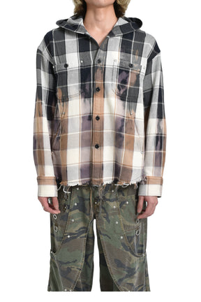 HOODED CHECK SHIRT / BLK