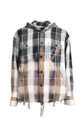 HOODED CHECK SHIRT / BLK