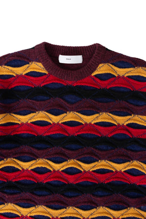 SLIT BORDER KNIT PULLOVER / RED