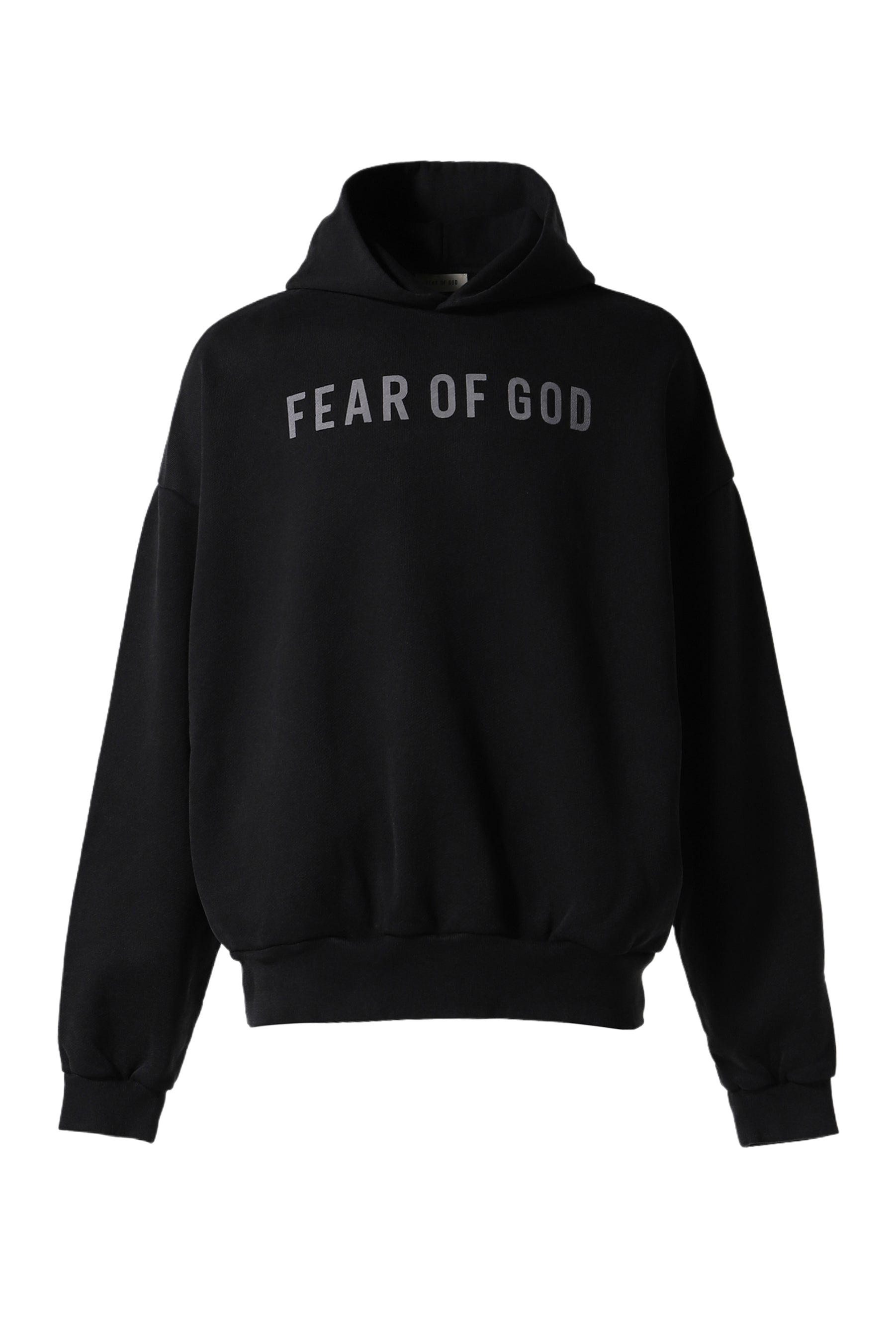 OVERLAPPED HOODIE - FEAR OF GOD LOGO GREY PRINT / BLK