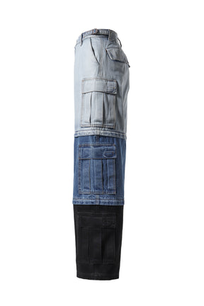 DECONSTRUCTED TRIPLE CARGO PANTS / L.BLU/MID BLU/BLK