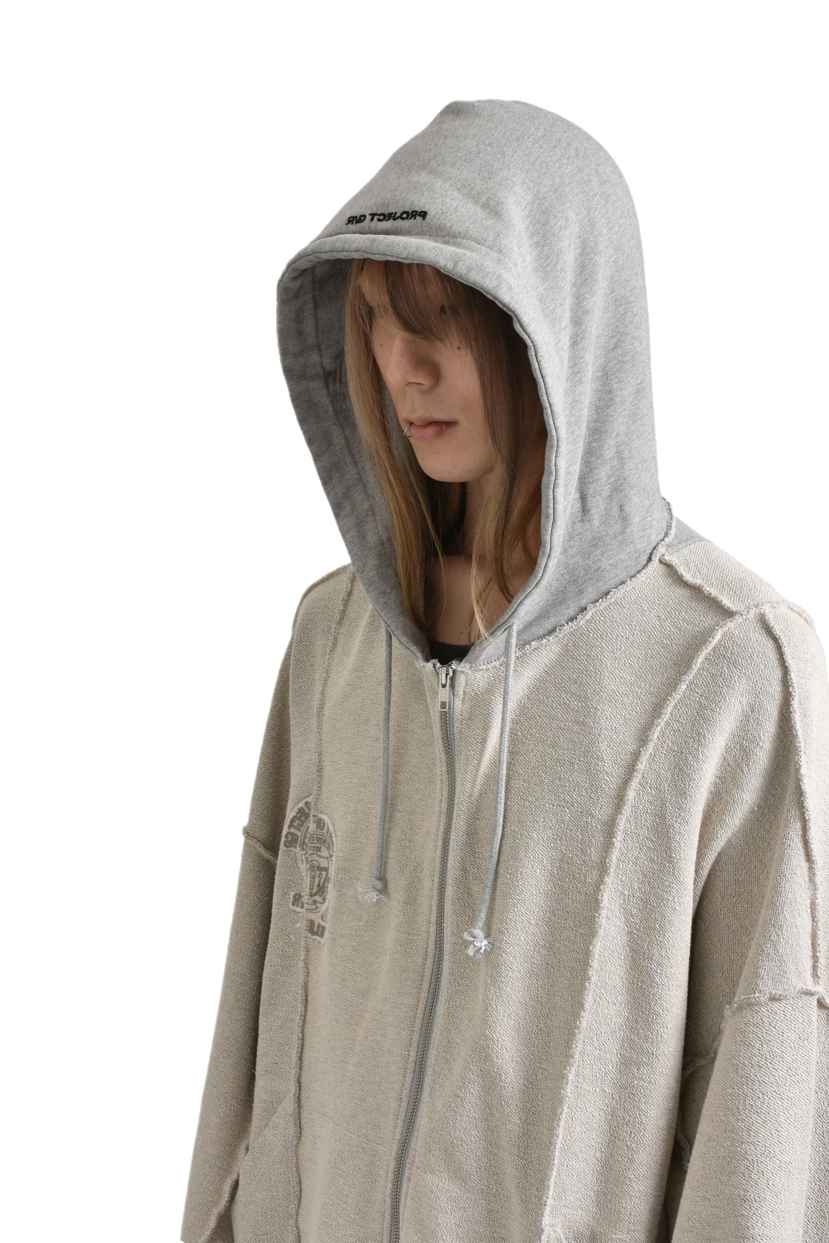 INSIDE OUT UNBALANCED ZIP HOODIE / MELANGE GRY