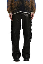 LEATHER FRINGE PANTS / BLK