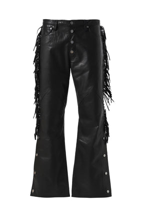 LEATHER FRINGE PANTS / BLK