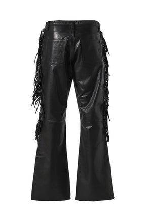 LEATHER FRINGE PANTS / BLK