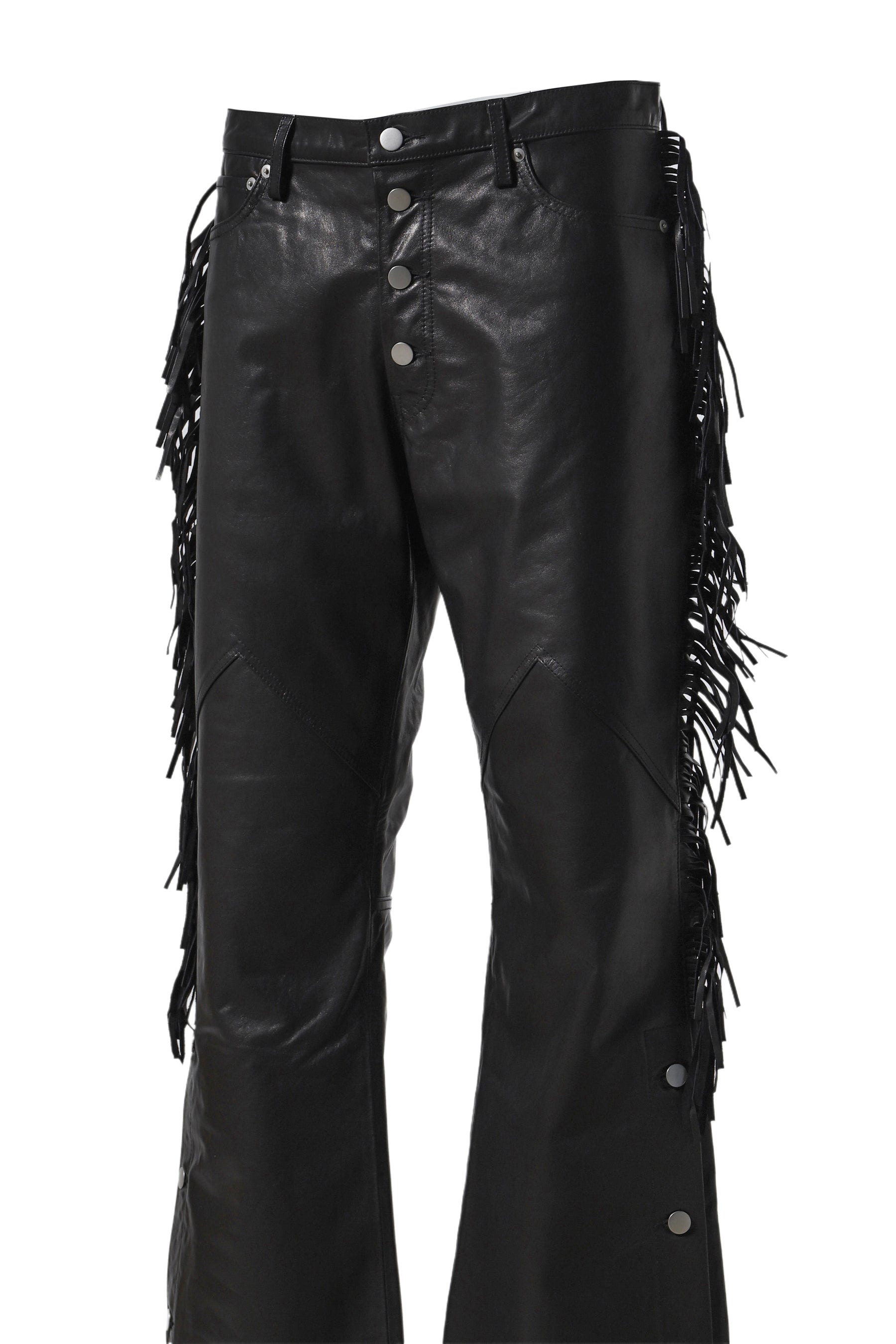 LEATHER FRINGE PANTS / BLK