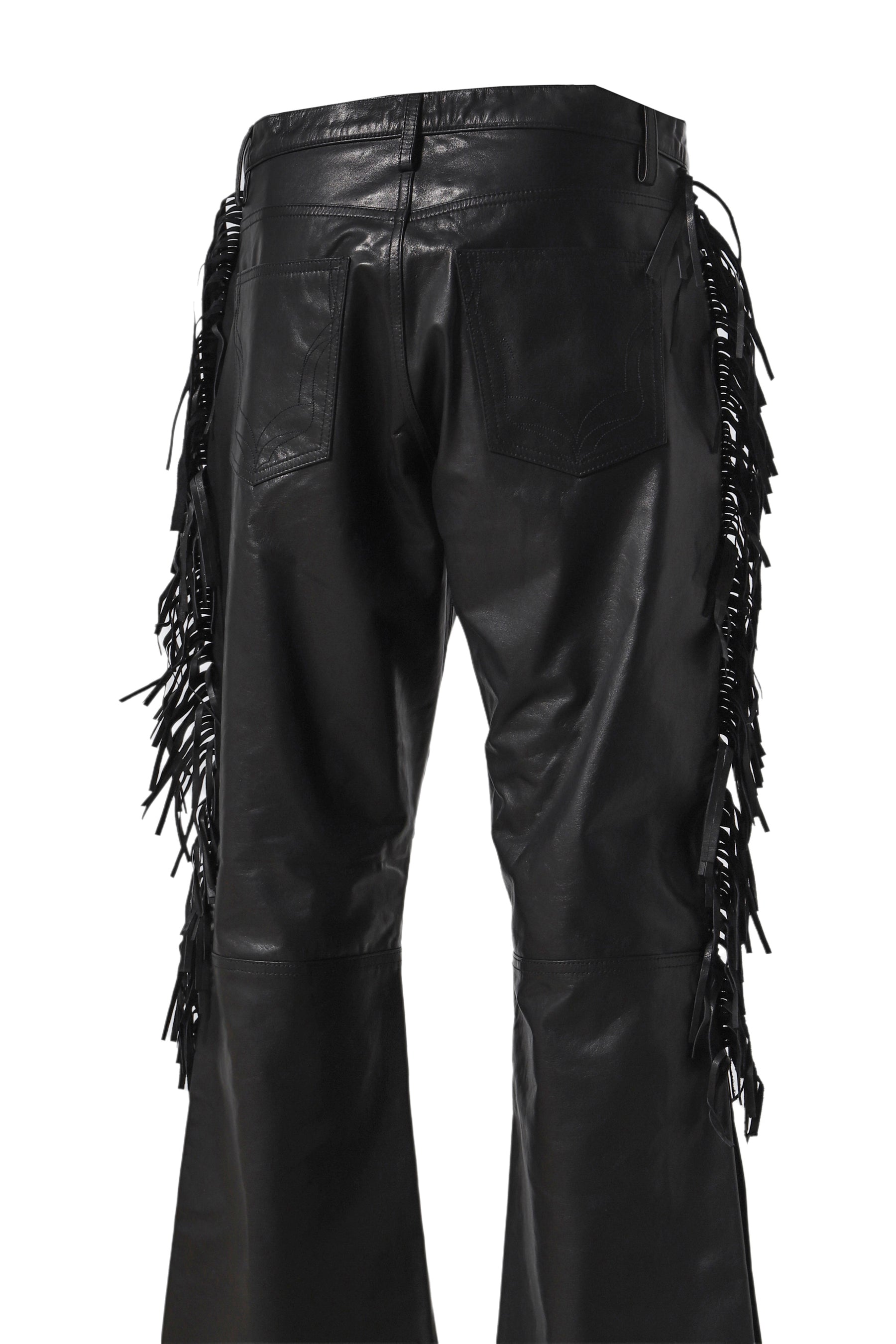 LEATHER FRINGE PANTS / BLK