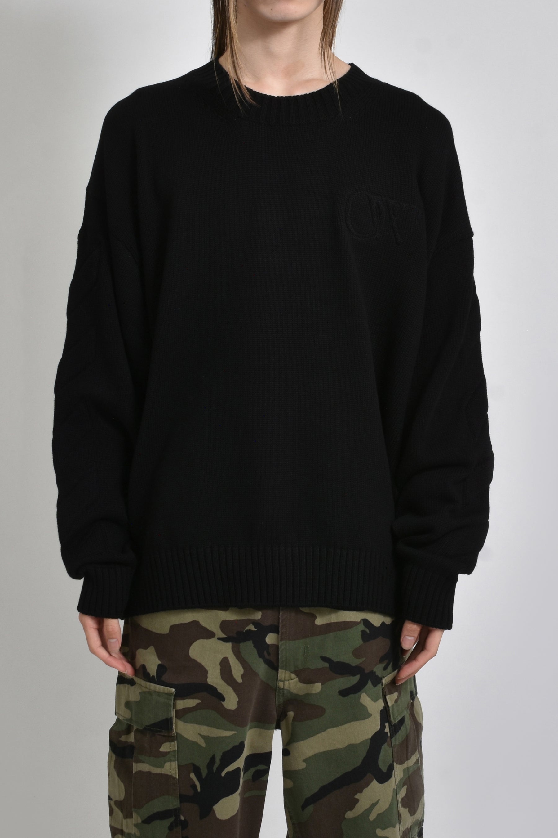 3D DIAG KNIT CREWNECK / BLK BLK