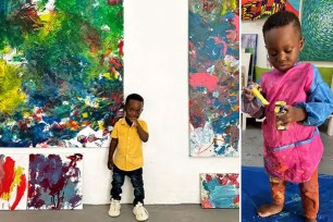 collage of Ace-Liam Nana Sam Ankrah painting and with his art
