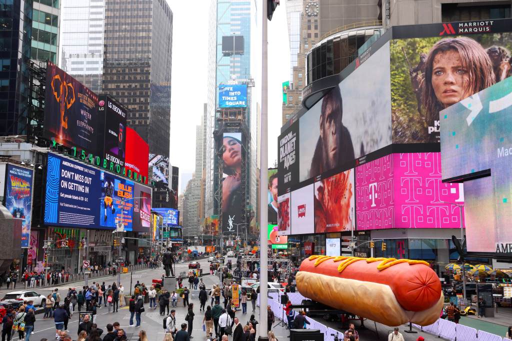 A picture of the giant hot dog in Times Square