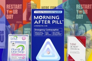 A group of pills in boxes on multi color background