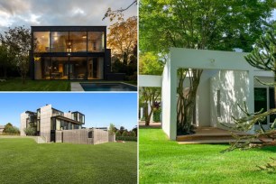 Exteriors of black and white homes in the Hamptons. 