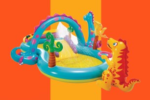 Inflatable play set in a pool