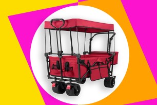 A red wagon with a canopy
