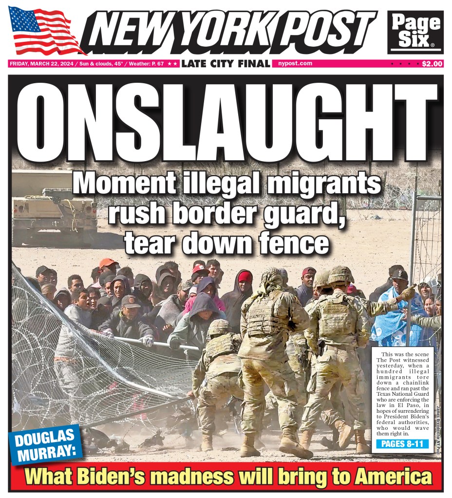 Hundreds of migrants storm El Paso's Gate 36 on March 21, tearing down border wire, and running past troops.