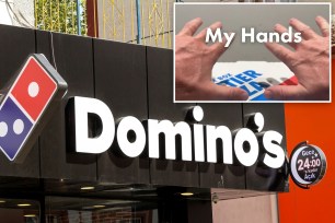 Sign of Domino's Pizza, an American chain, on a building in Ankara, Turkey