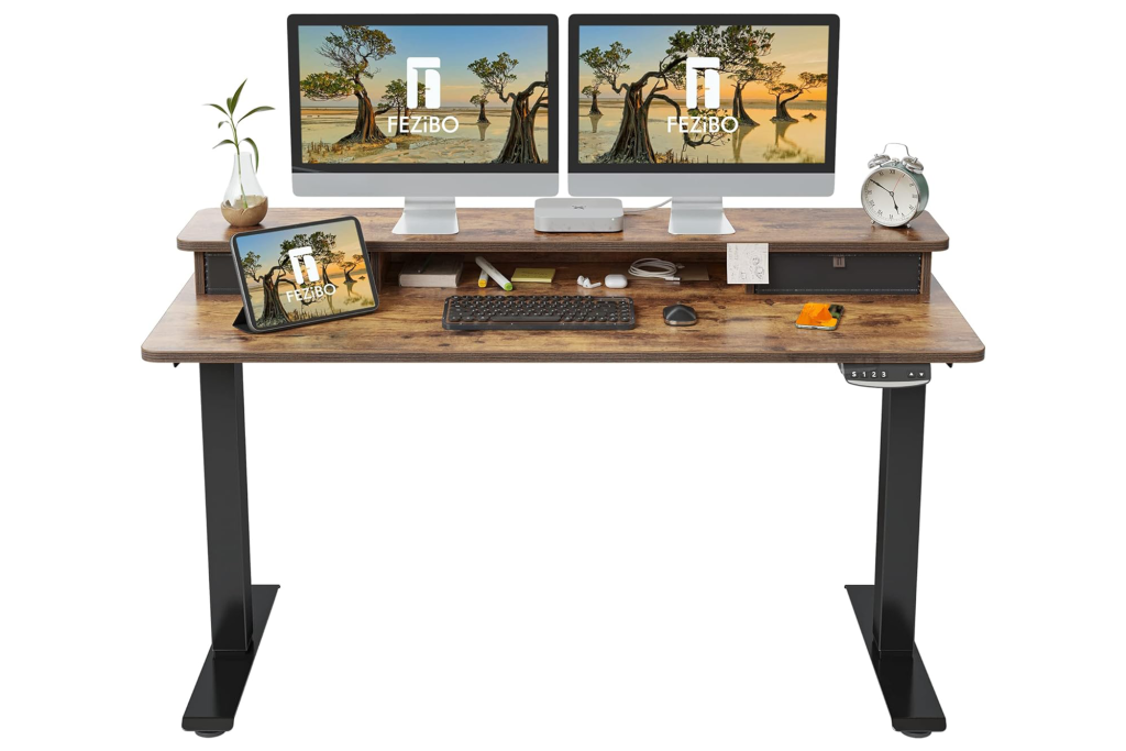 FEZIBO Adjustable Electric Standing Desk with Double Drawer