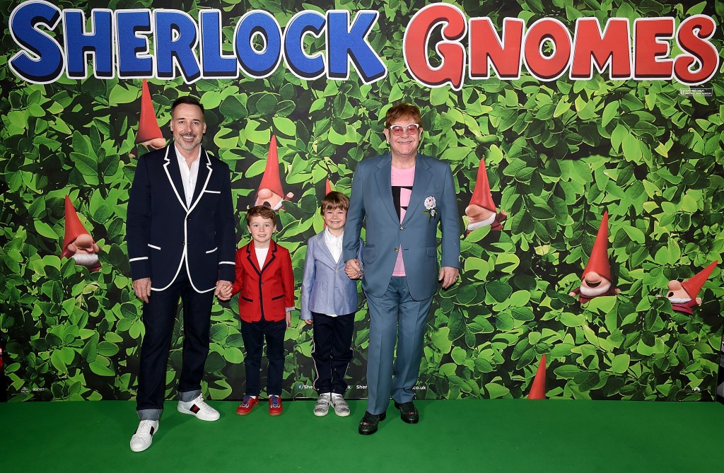 David Furnish and Elton John with sons Elijah and Zachary. 