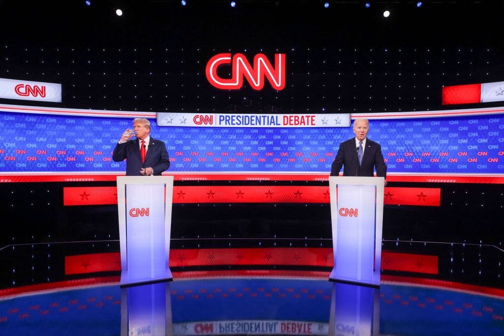 US President Joe Biden (R) and former US President Donald J. Trump (L) participate in the first 2024 presidential election debate