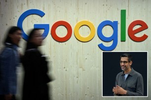 Google logo and CEO Sundar Pichai