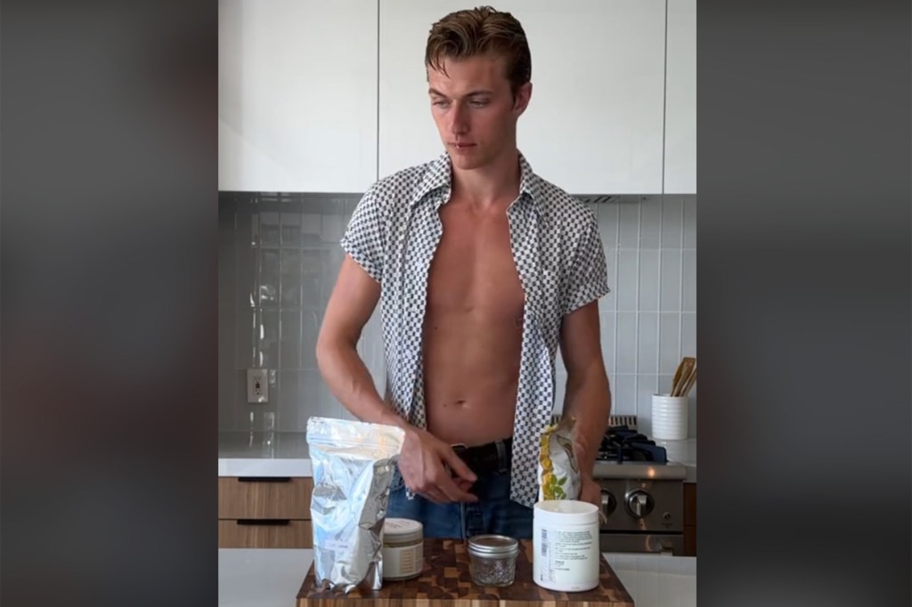 Lucky Blue Smith in kitchen