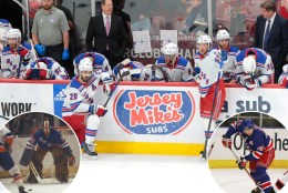 Chris Kreider and Artemi Panarin look on after the Rangers were eliminated from the 2024 playoffs; John Davidson circa 1979; Jaromir Jagr in 2006