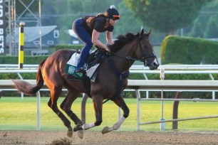 Belmont stakes contender Dornoch trains Tuesday morning at Saratoga Race Course.