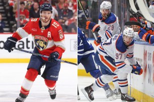 A collage of hockey players from the Panthers and Oilers teams